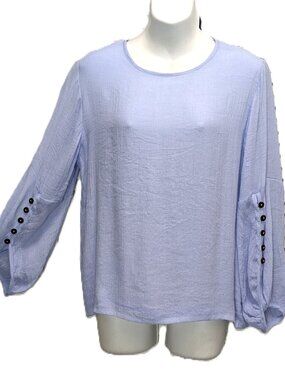Gaya Silk Cotton Gauze Blouse Top Baby Blue Sz Medium Breezy Balloon Sleeve
